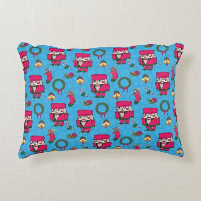 Christmas Nutcracker toy,Blue snowflake pattern Decorative Cushion (Front)