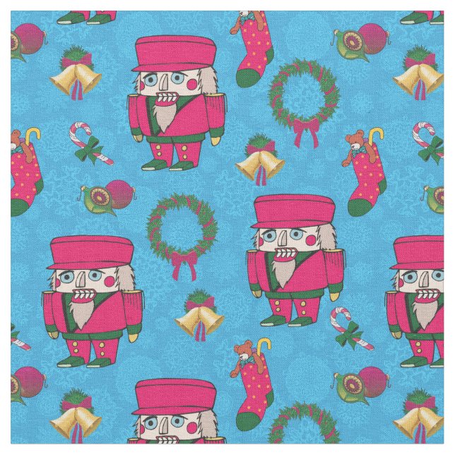 Christmas Nutcracker toy,Blue snowflake pattern Fabric (Close Up)
