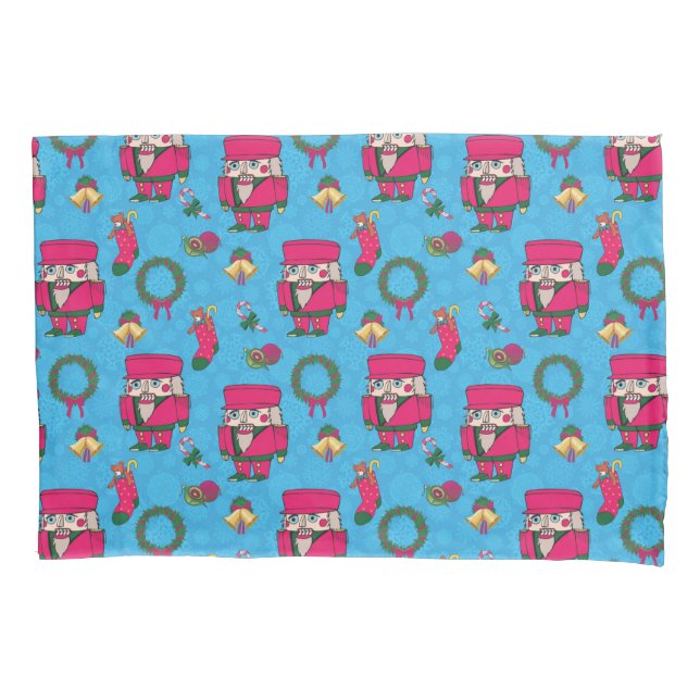 Christmas Nutcracker toy,Blue snowflake pattern Pillowcase (Front)