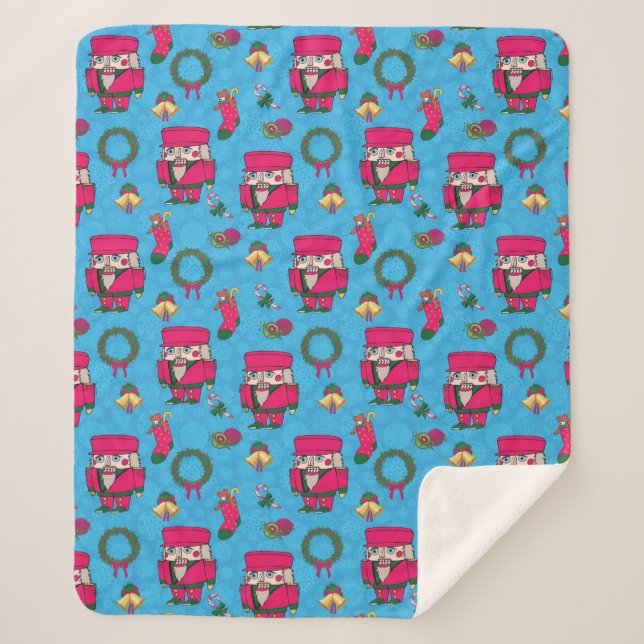 Christmas Nutcracker toy,Blue snowflake pattern Sherpa Blanket (Front)