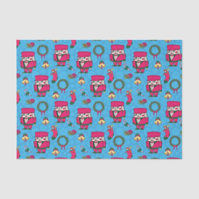 Christmas Nutcracker toy,Blue snowflake pattern Tissue Paper (Front)