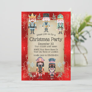 Christmas Nutcracker Toy Soldiers on Shiny Red Invitation