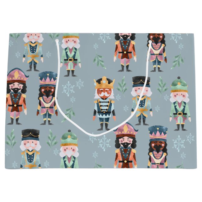 Christmas Nutcracker Toy Soldiers Soft Blue Large Gift Bag (Front)