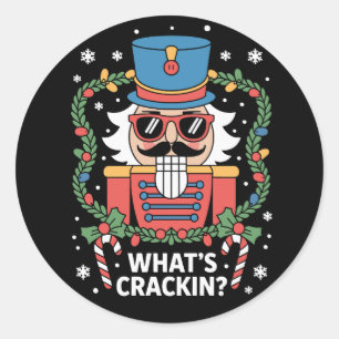 Christmas Nutcracker Whats Crackin Funny Xmas Classic Round Sticker