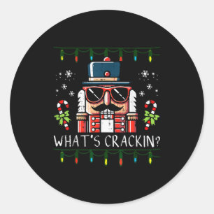Christmas Nutcracker Whats Crackin Funny Xmas Men  Classic Round Sticker
