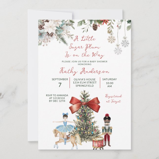 Christmas Nutcracker Winter Floral Baby Shower Invitation (Front)