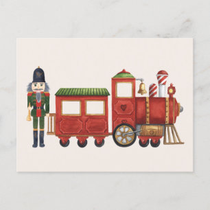 Christmas nutcracker with train  holiday postcard