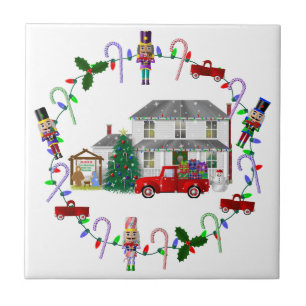 Christmas Nutcrackers and Little Red Trucks Ceramic Tile