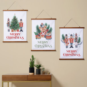 Christmas nutcrackers, drummer boy and tree hanging tapestry