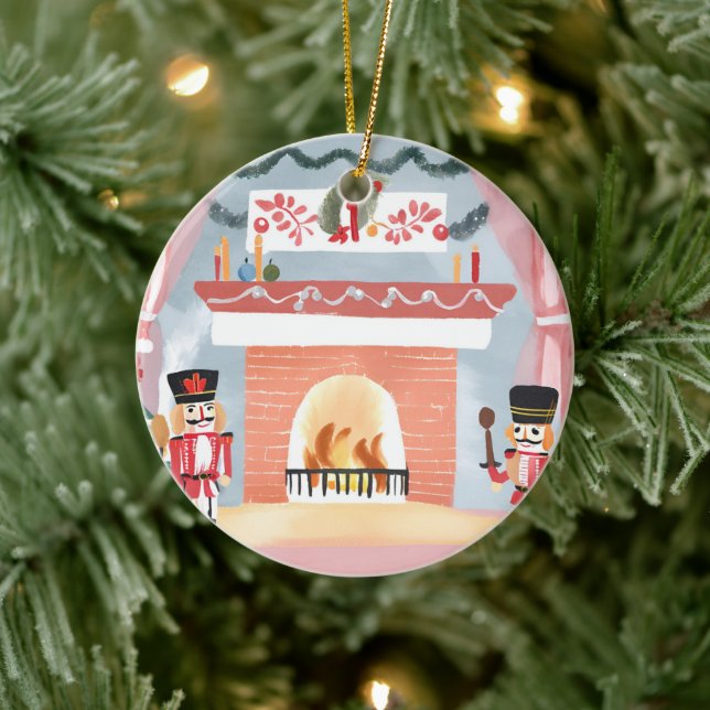 Christmas Nutcrackers Fireplace | Merry Watercolor Ceramic Ornament (Tree)