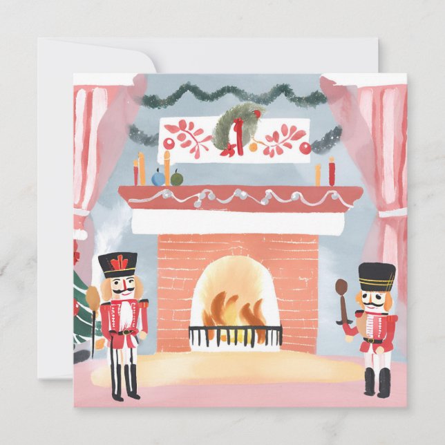 Christmas Nutcrackers Fireplace | Merry Watercolor Holiday Card (Front)