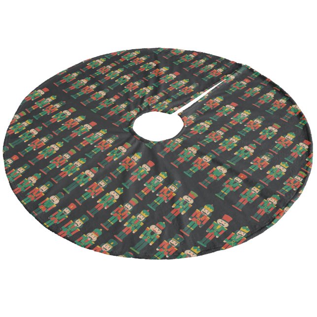 Christmas Nutcrackers on Black Fleece Tree Skirt (Angled)