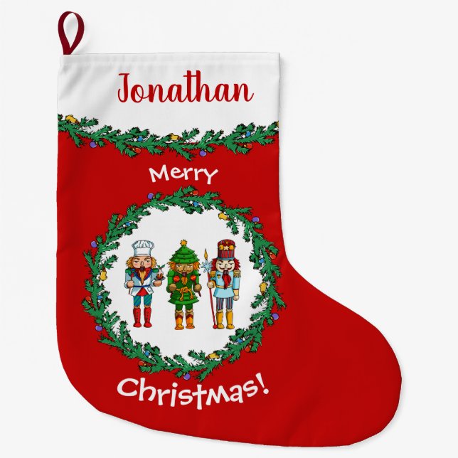 Christmas Nutcrackers Toy Soldiers Large Christmas Stocking (Front)