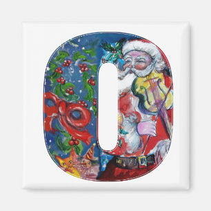 CHRISTMAS O LETTER / SANTA WITH VIOLIN MONOGRAM MAGNET