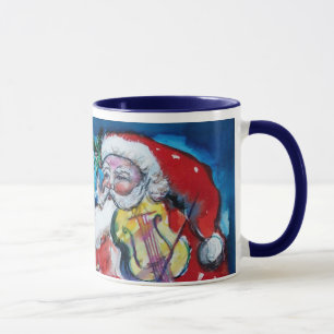 CHRISTMAS O LETTER / SANTA  WITH VIOLIN MONOGRAM MUG