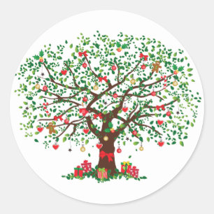 Christmas Oak Tree with Presents Classic Round Sticker