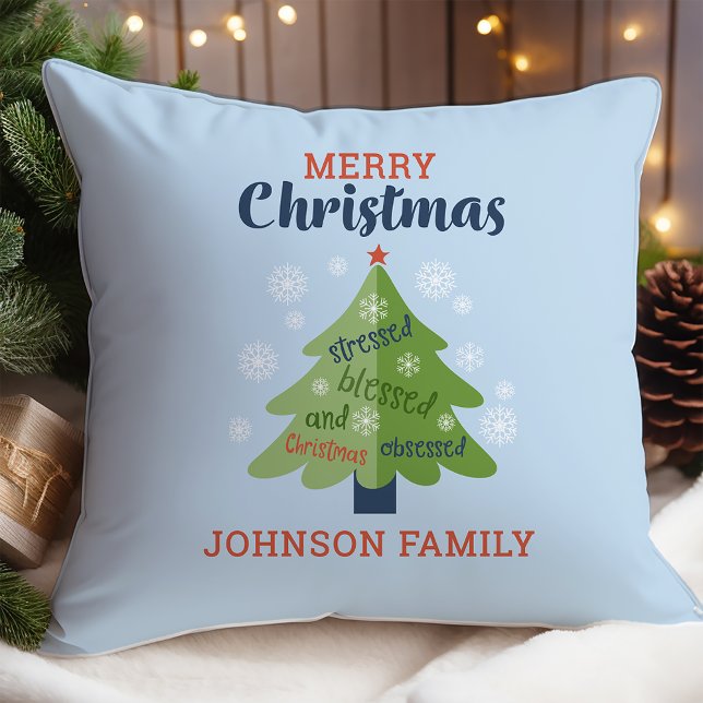 Christmas Obsessed Personalised Family Name Cushion (Creator Uploaded)