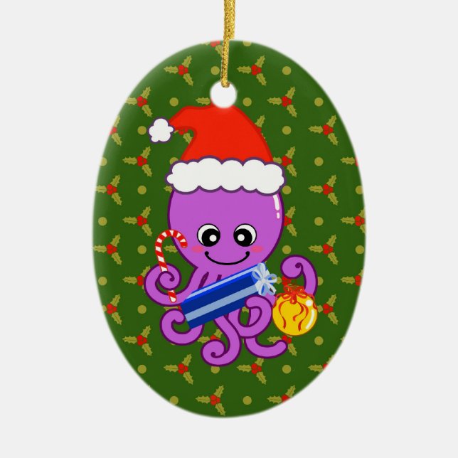 Christmas octopus ceramic ornament (Front)