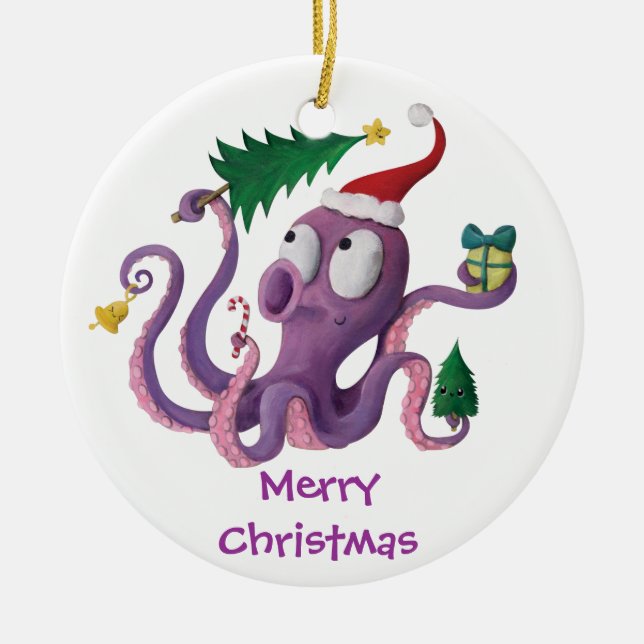 Christmas Octopus Ceramic Ornament (Front)