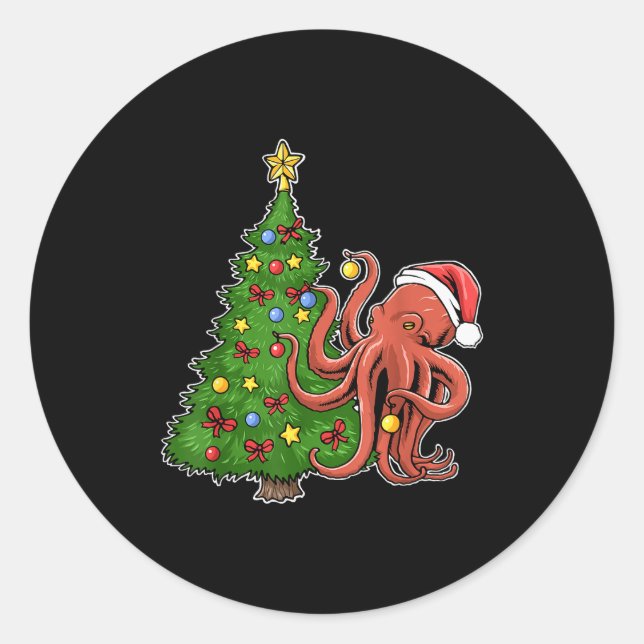 Christmas Octopus  Classic Round Sticker (Front)
