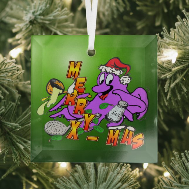 Christmas Octopus Cook Glass Ornament (Insitu)
