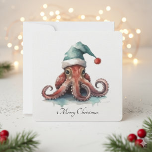 Christmas Octopus, customisable Holiday Card