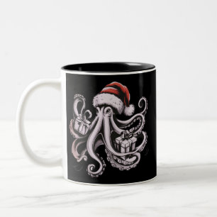 Christmas Octopus Holiday Santa Hat Xmas Two-Tone Coffee Mug