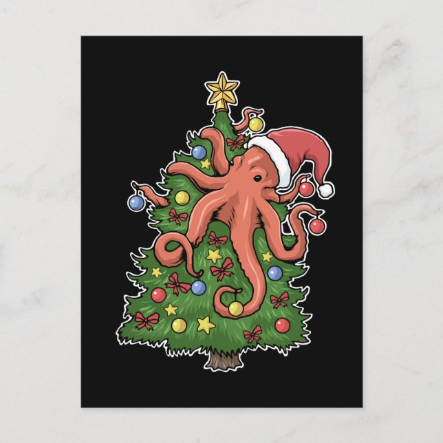 Christmas Octopus Kraken Squid Gift Christmas Tree Postcard (Front)
