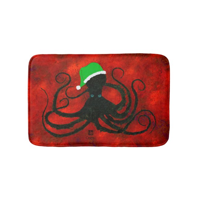 Christmas Octopus on Red - Small Bath Mat (Front)