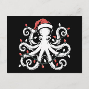 Christmas Octopus Santa Hat Lights Xmas Holiday Postcard