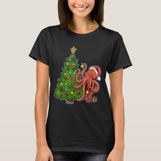 Christmas Octopus  T-Shirt (Front)