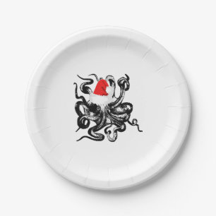 Christmas Octopus Wearing Santa Hat Paper Plate