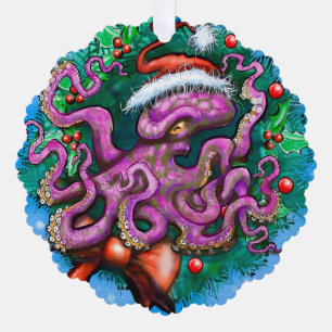 Christmas Octopus Window Cling Tree Decoration Card