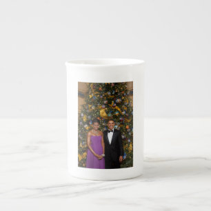 Christmas of President Barack Obama and Michelle Bone China Mug