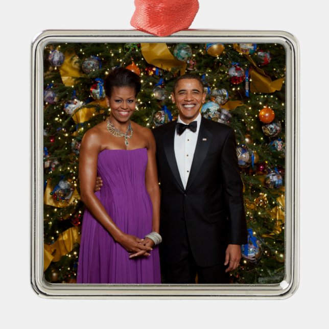 Christmas of President Barack Obama and Michelle Metal Ornament (Front)