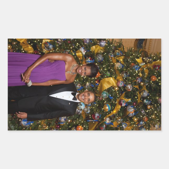 Christmas of President Barack Obama and Michelle Rectangular Sticker (Front)