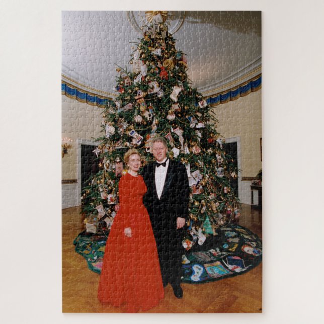 Christmas of US President Bill Clinton & Hillary  Jigsaw Puzzle (Vertical)