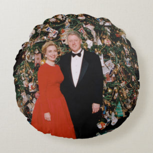 Christmas of US President Bill Clinton & Hillary Round Cushion