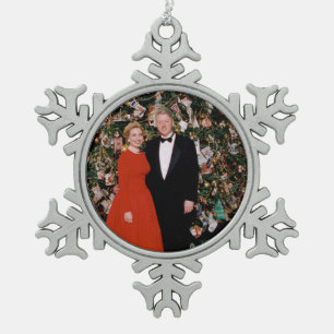 Christmas of US President Bill Clinton & Hillary  Snowflake Pewter Christmas Ornament