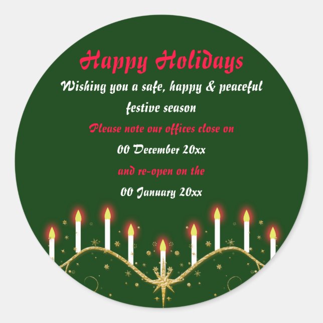 Christmas office premises closed from to peace classic round sticker (Front)