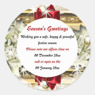 Christmas office premises closed from to peace classic round sticker