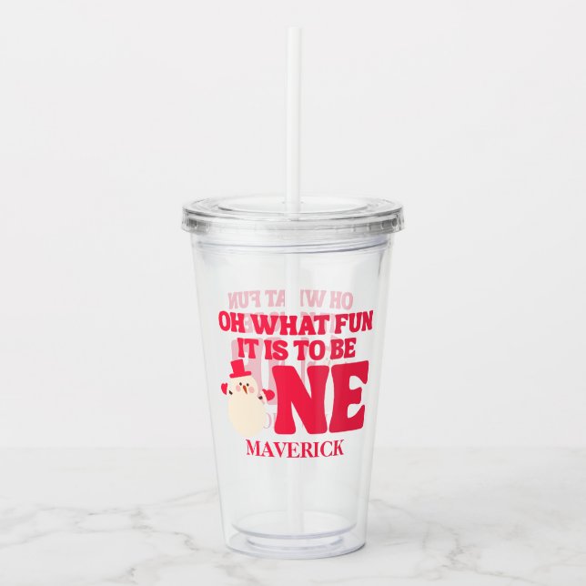 Christmas Oh What Fun First Birthday  Acrylic Tumbler (Front)