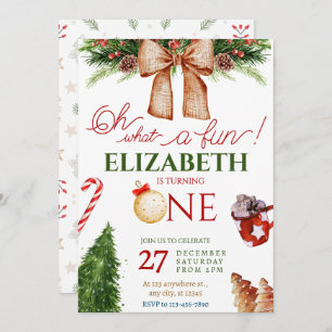 Christmas Oh What Fun First Birthday Invitation