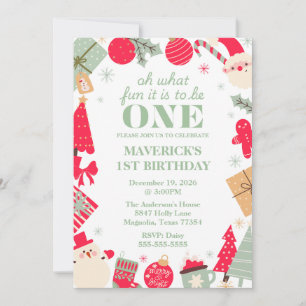 Christmas Oh What Fun First Birthday  Invitation