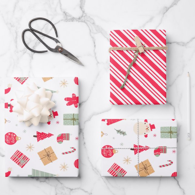 Christmas Oh What Fun First Birthday  Wrapping Paper Sheet (Front)