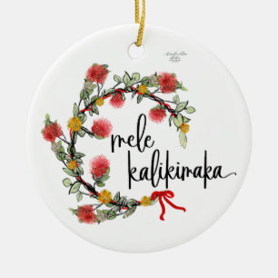 Christmas 'Ohi'a Lehua wreath porcelain ornament