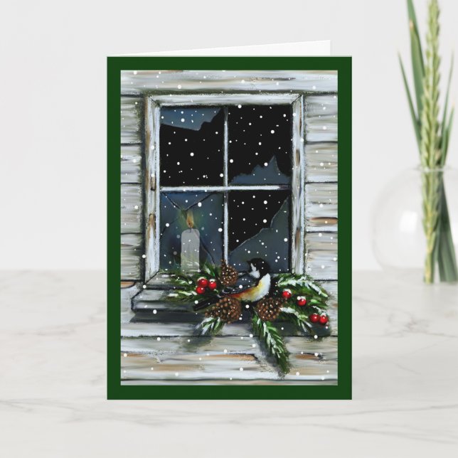 Christmas: Old Barn Window: Jesus: Light, Candle Holiday Card (Front)