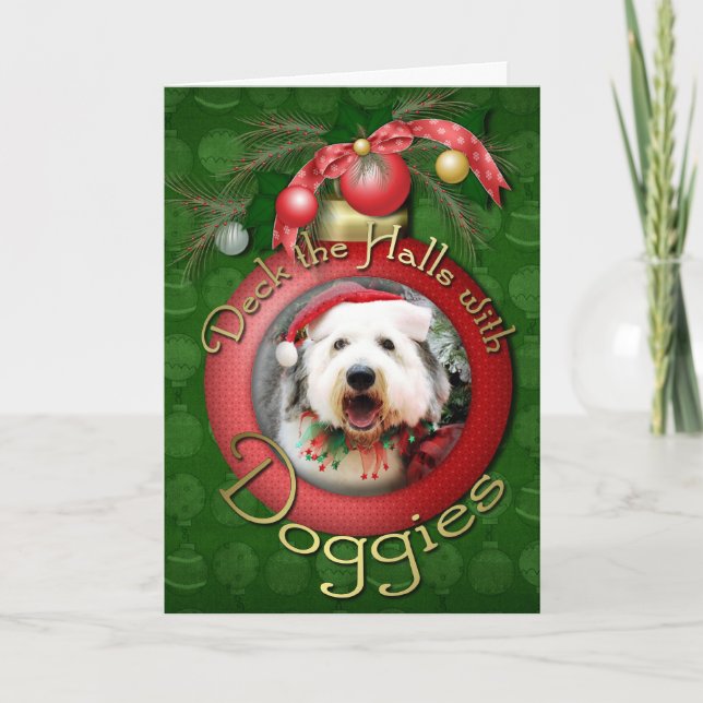 Christmas - Old English Sheepdog - Alphy Holiday Card (Front)