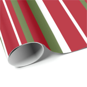 Christmas Olive Green Dark Red Barcode Stripe Wrapping Paper
