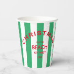 Christmas On The Beach Custom Green Cabana Stripe  Paper Cups<br><div class="desc">These Christmas On The Beach Custom Green Cabana Stripe Paper Cups are perfect for your Christmas parties, celebrations and gathering at the beach house or on the beach... Green cabana stripes with red custom beach logo. Personalise with the beach location and year. The perfect addition to your Christmas gatherings! Matching...</div>